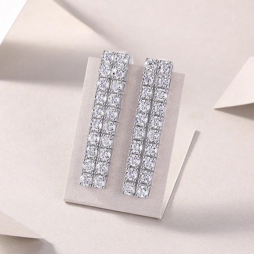 Long Tassel Double-raw Moissanite Drop Earrings for Women 3mm Full D Color Lab Diamond Earring with Gra 925 Silver Ear Studs