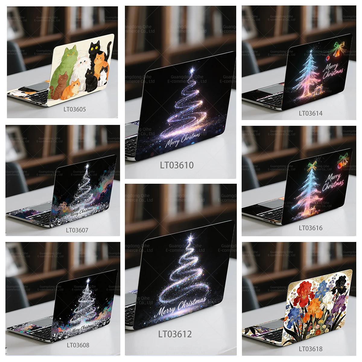 

2 Pcs Bright Christmas Lights & Bright Floral PVC Notebook Stickers, Waterproof Wear-resistant Self-adhesive