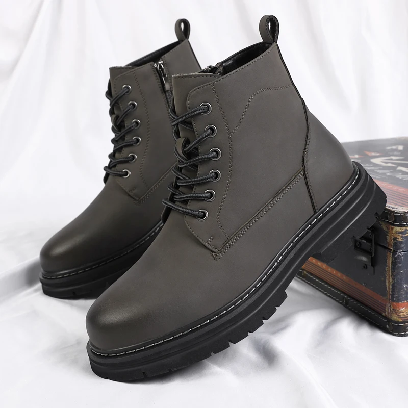 الأوروبية الأمريكية الخريف الشتاء جديد الرجال أحذية عالية أعلى سميكة وحيد مقاومة للاهتراء بسيطة الشباب المألوف دراجة نارية الأحذية #4