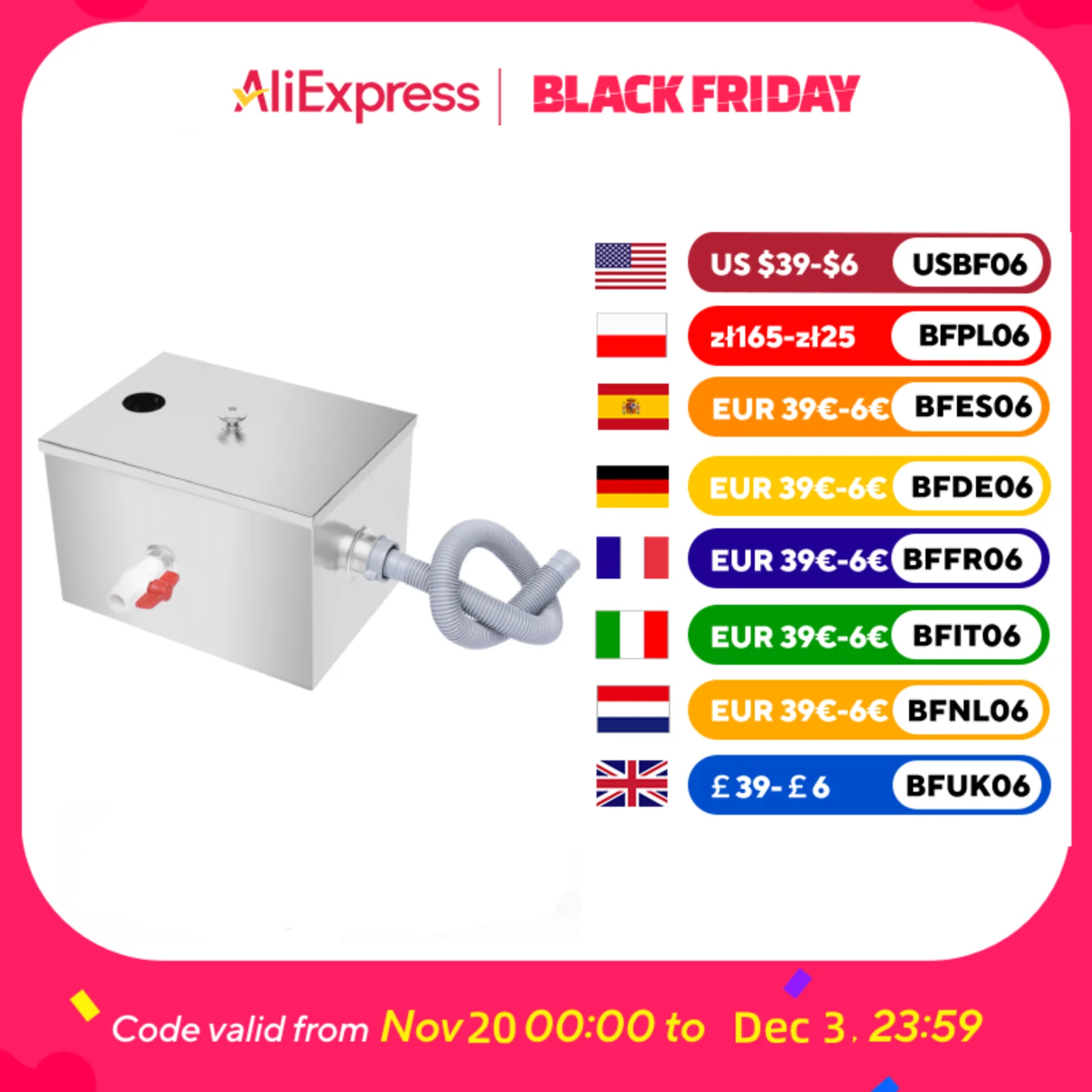 18-20L 35*25*23cm Oil Water Interceptor Grease Trap Waste Water Treatment Tool Kit for Restaurant Kitchen