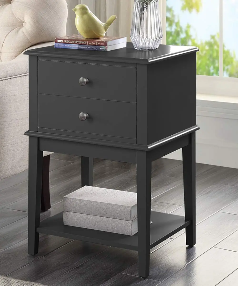 Black Nightstand With 2 Drawers For Bedrooms Tall 28