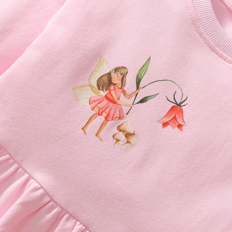 Little maven 2024 Baby Girls Long Sleeves Dress Cotton Lovely Cartoon Fairy Flowers Autumn Casual Clothes for Kids 2-7 year