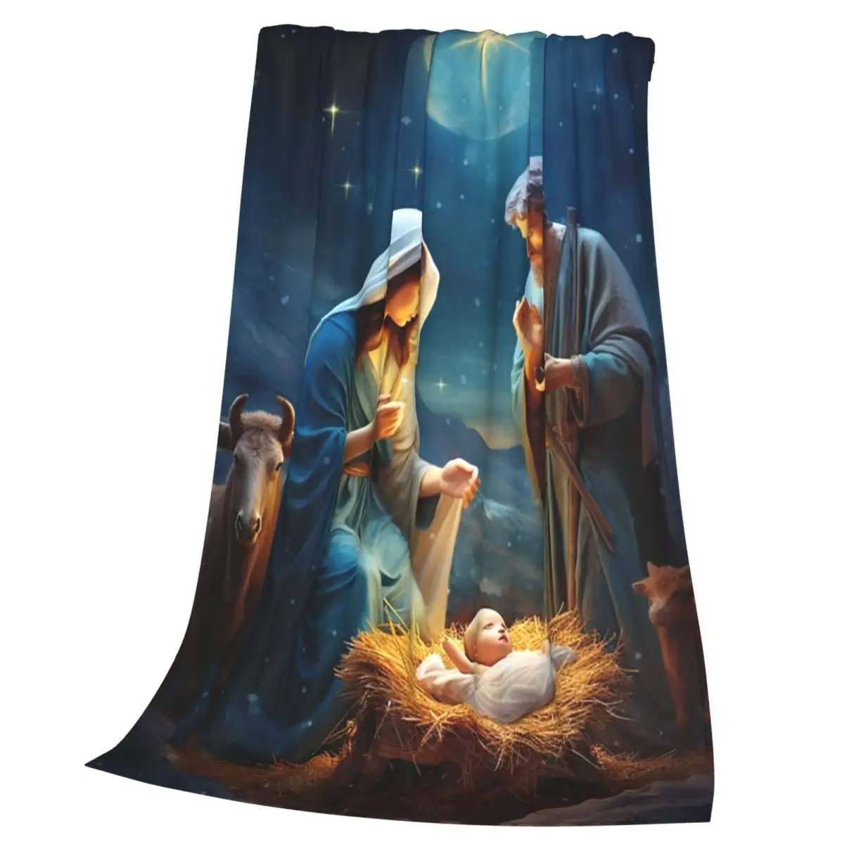Jesus Manger Christmas Starry Night Blanket Flannel Throw Blanket Bedspread for Bed Living room Picnic Travel Home Sofa