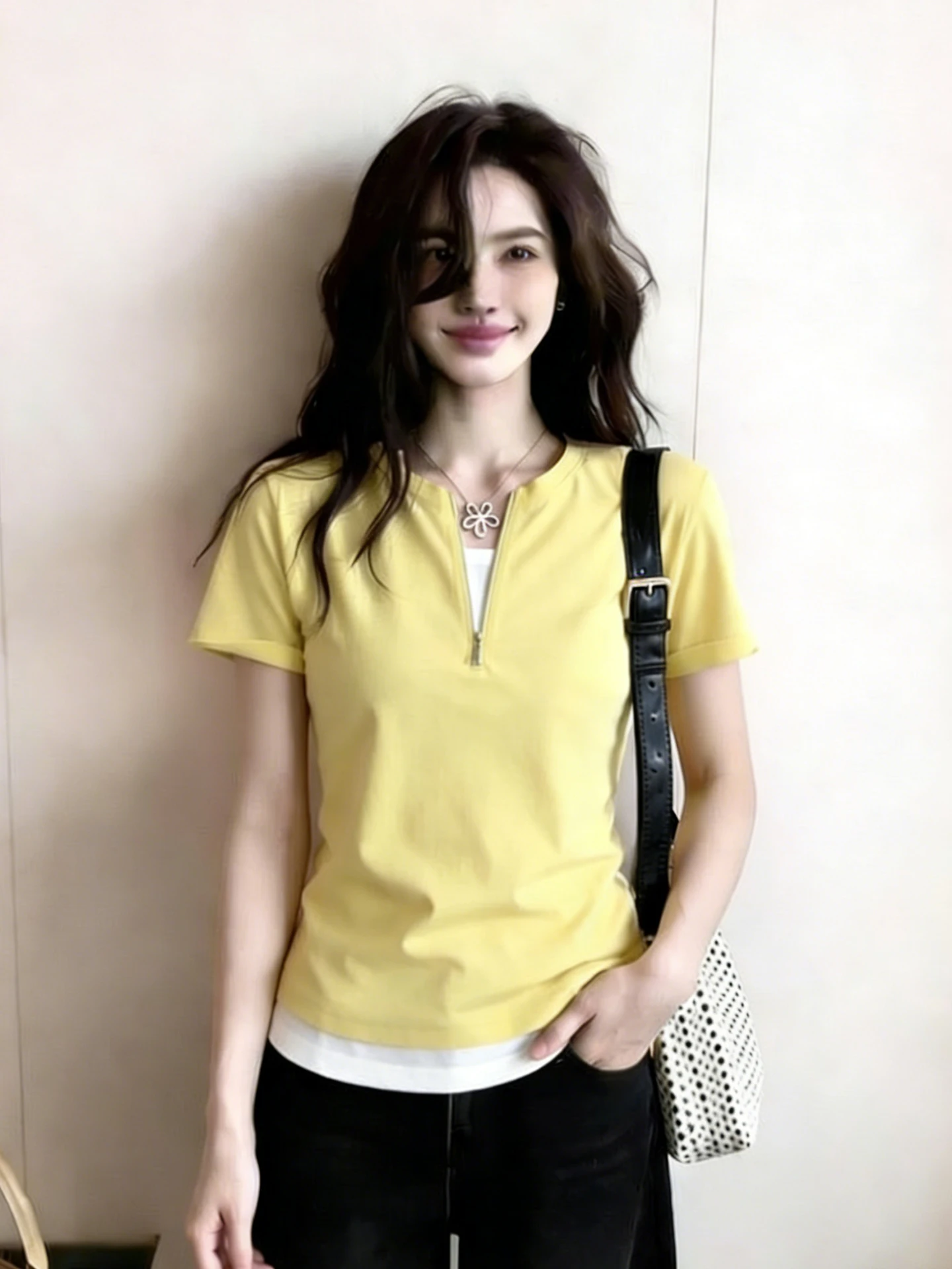 

Korean Style Short Sleeve T-Shirt Color Block Design Fashionable Summer Top Women's Stylish Unique Commute Style Straight Cut