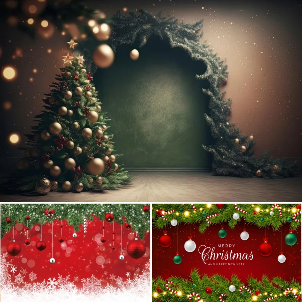 

Christmas Backdrop Winter Shining Snowflake Bokeh Glitter Star Merry New Year Red Xmas Ball Kids Portrait Photography Background