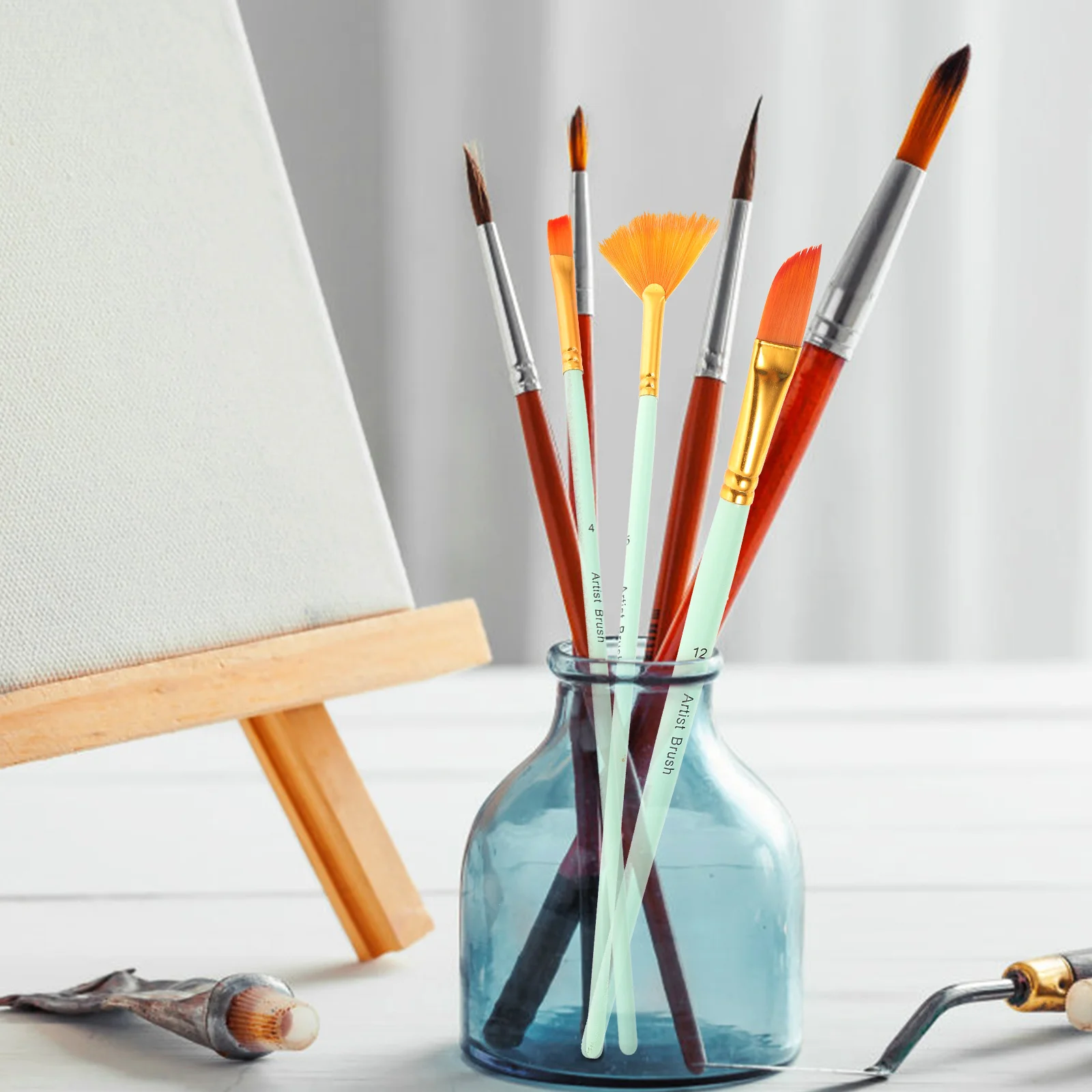 

12Pcs Paint Brush Set Professional Nylon Hair Watercolor Brushes for Acrylic Oil Painting Drawing Supplies Artists and Students