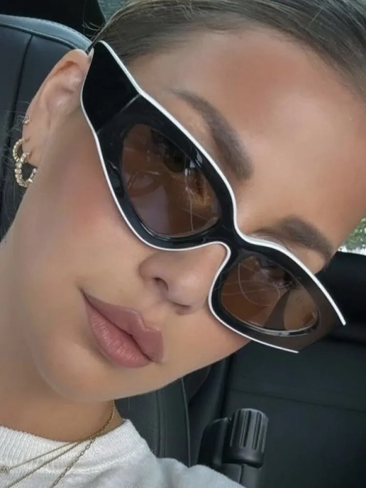 heevoo Punk Cat Eye Sunglasses for Women Brand Designer Edgy Square Frame Plastic 2025 New Fashion Retro Vintage Accessories