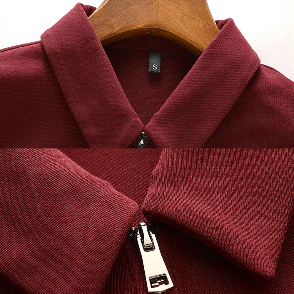 European style Angora red long sleeved T-shirt for women's autumn new high-end cotton fashion plus zipper lapel casual top