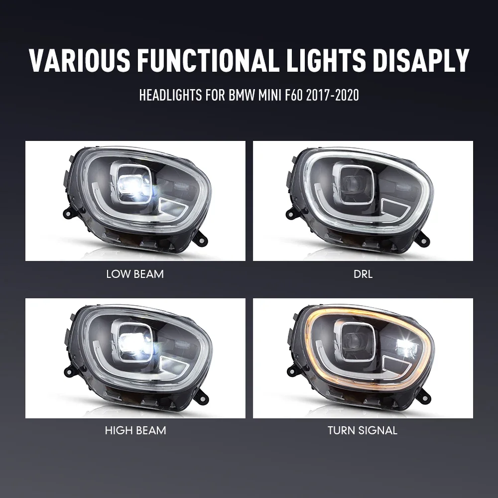 2 шт. автомобильные фары для BMW MINI F60 2017-2020, светодиодные фары DRL, дневные ходовые огни, сигнальные лампы, автоаксессуары