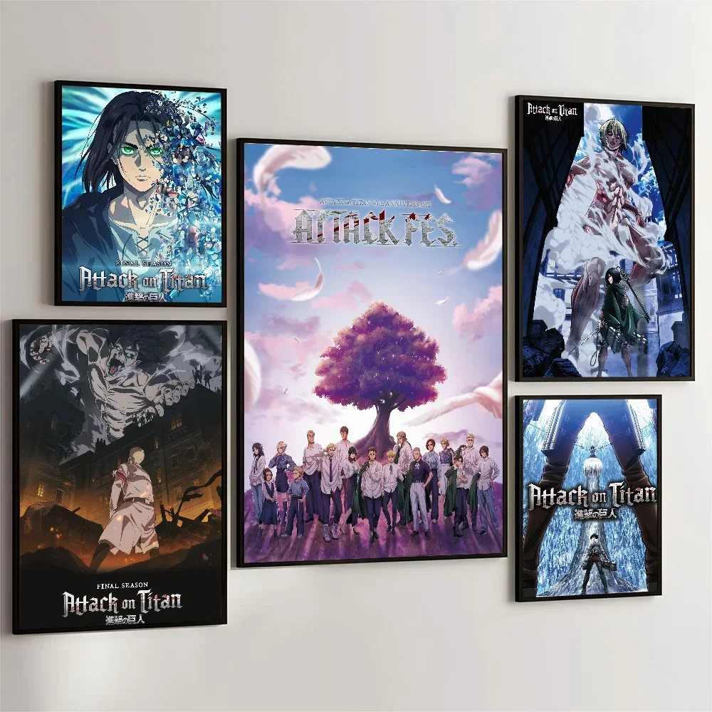 1PC Hot Anime A-Attack On T-Titan Poster Movie Sticky Poster Retro Kraft Paper Sticker Room Bar Cafe Aesthetic Art Wall Painting