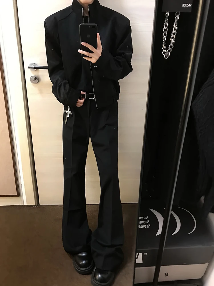 

Мужские повседневные брюки с высокой талией, на флисовой подкладке, расклешенные, осенне-зимние, из полиэстера, прямого кроя, немнущиеся, черные