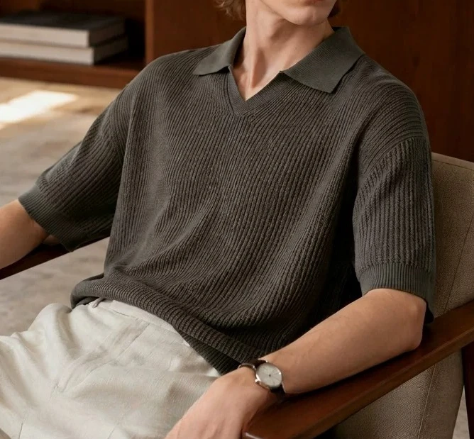 BC Stoll's old money wind seagull neck knitted sweater 100 long-staple cotton British ribbed polo shirt