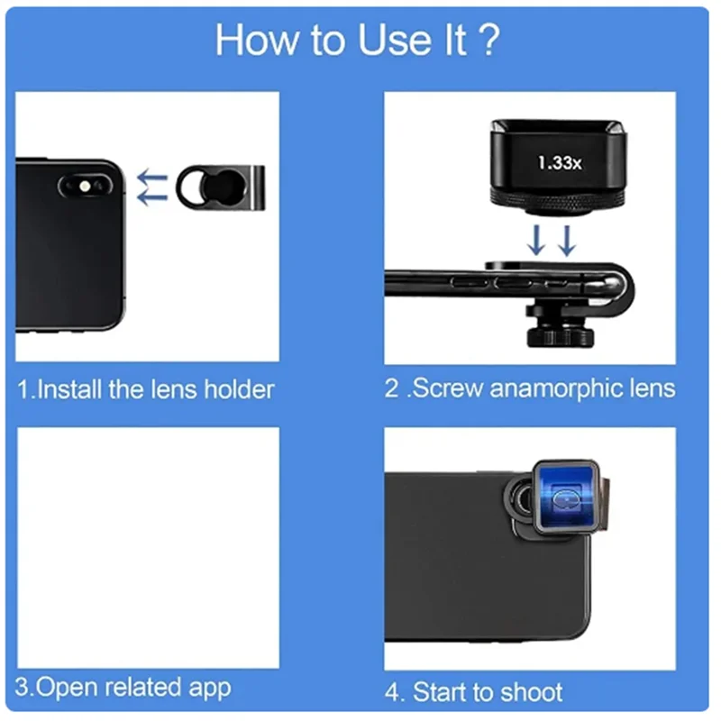 A13E-1.33X Anamorphic Lens Filmmaking Phone Camera Lens Mobile Phone Video Widescreen Movie Lens By Filmic Pro App