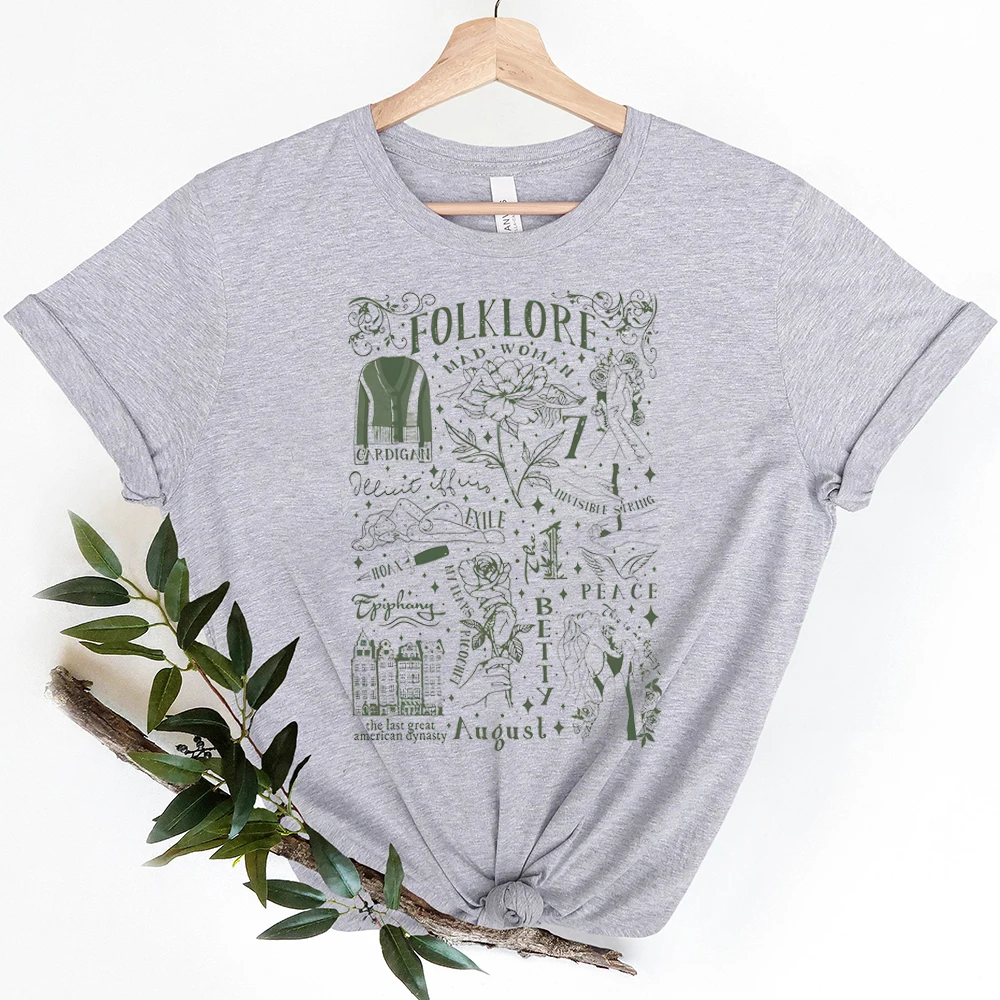 Camiseta de algodón Vintage para mujer, camisa de manga corta, cuello redondo, estampado, Folklore The Eras Tour