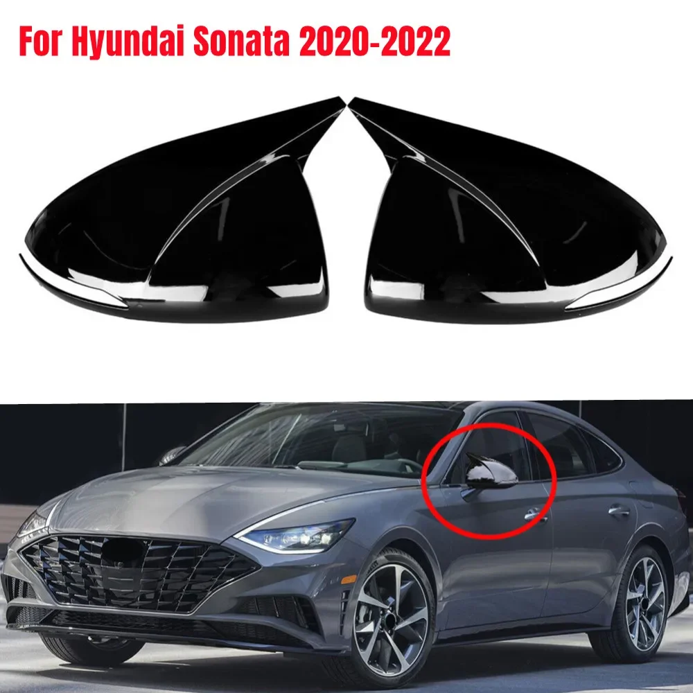 For Hyundai Sonata DN8 2020 2021 2022 Car Exterior Rearview Door Side Mirror Cover Wing Cap Trim Carbon Fiber / Glossy Black