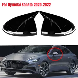 For Hyundai Sonata DN8 2020 2021 2022 Car Exterior Rearview Door Side Mirror Cover Wing Cap Trim Carbon Fiber / Glossy Black