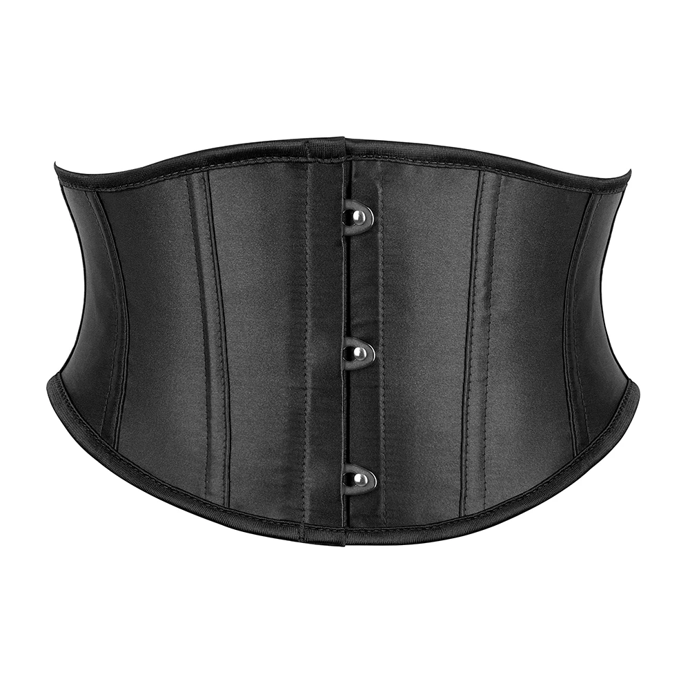 3 Busks Short Style Underbust Corset Satin Brown Black Wide Belts Cincher Waist Trainer Waistband