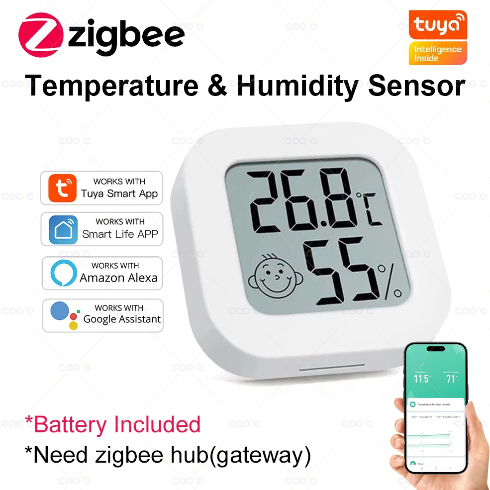 

Tuya Smart Zigbee Temperature And Humidity Sensor Indoor LCD Digital Thermometer Hygrometer Monitor Works With Alexa Google Home