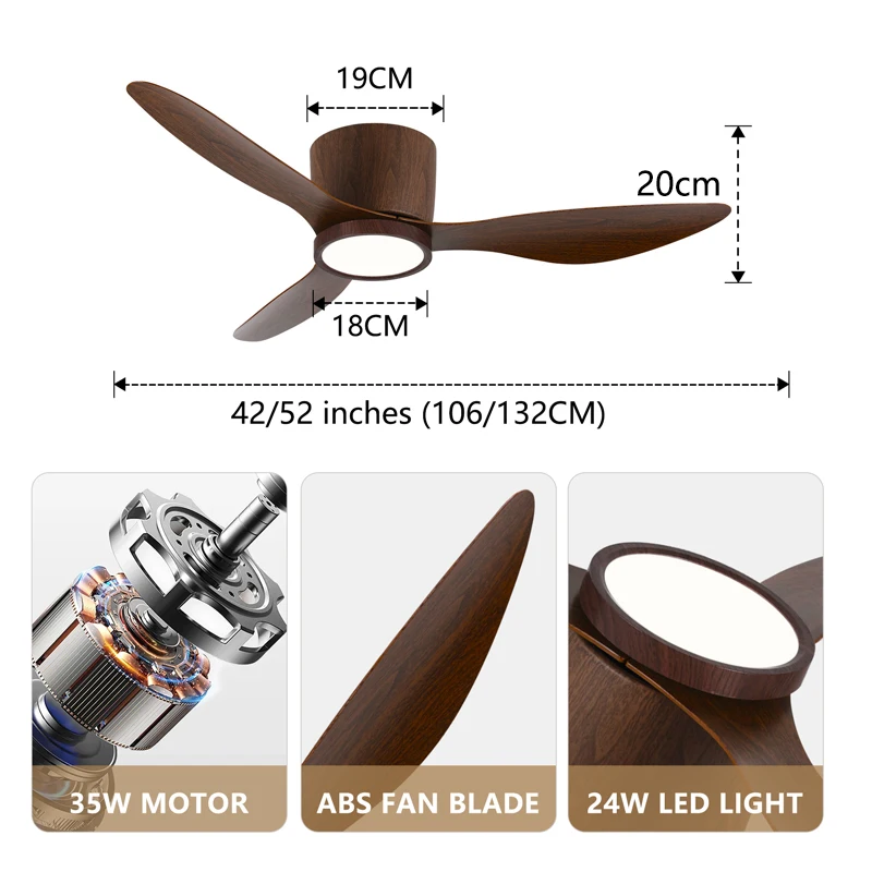 Ceiling Fan With Light,42 Inch/52 Inch Low Profile Ceiling Fan with remote control, For Indoor and Covered Outdoor view 5