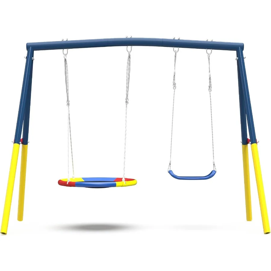 

Heavy Duty Metal Outdoor Swing Set for Backyard Playground with 1 Saucer 32 1 Belt Seat 26.2 Black Supports up to 440lbs