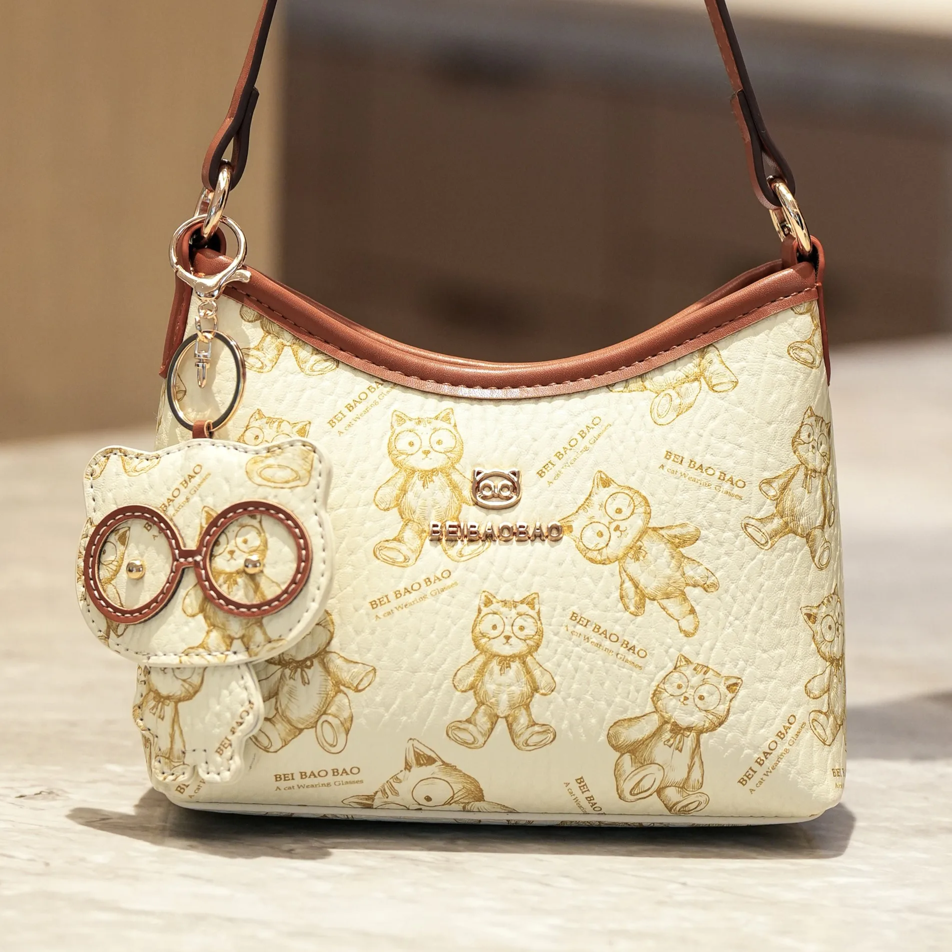 

BeiBaoBao брендовая модная женская сумка подмышки с мультяшным принтом медведя, офисная женская сумка через плечо на одно плечо, кошелек