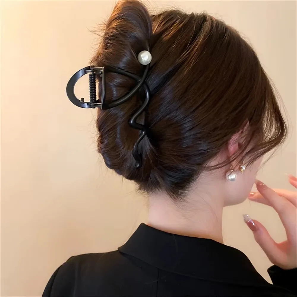 Big Wave Pearl Hair Pin Metal Claw Clip Gold Silver Black For Female Side Back Hair Styling Fashion Accessory Gift Idea Sale view 5