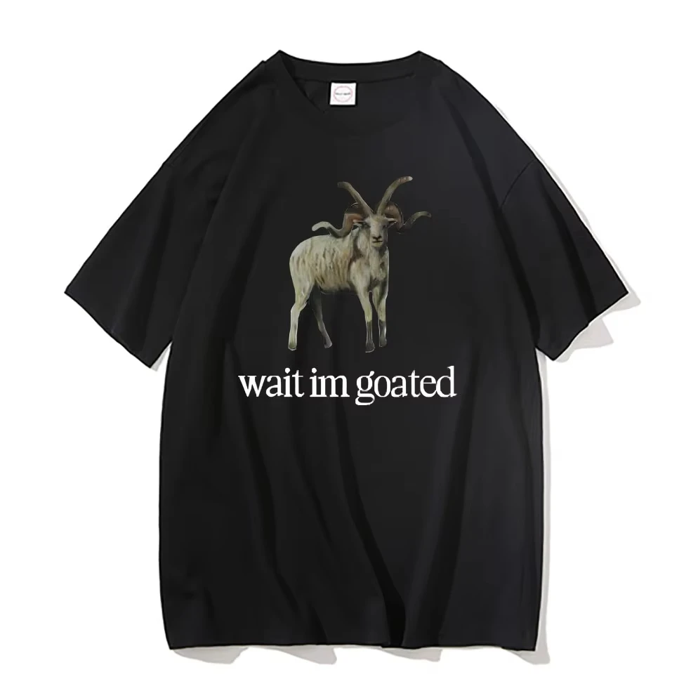 Singer Alex G Wait Im Goated Graphic T-shirt Funny Goat Meme Print Tshirt Unisex Pure Cotton Tees Men Oversized T-shirts Tops