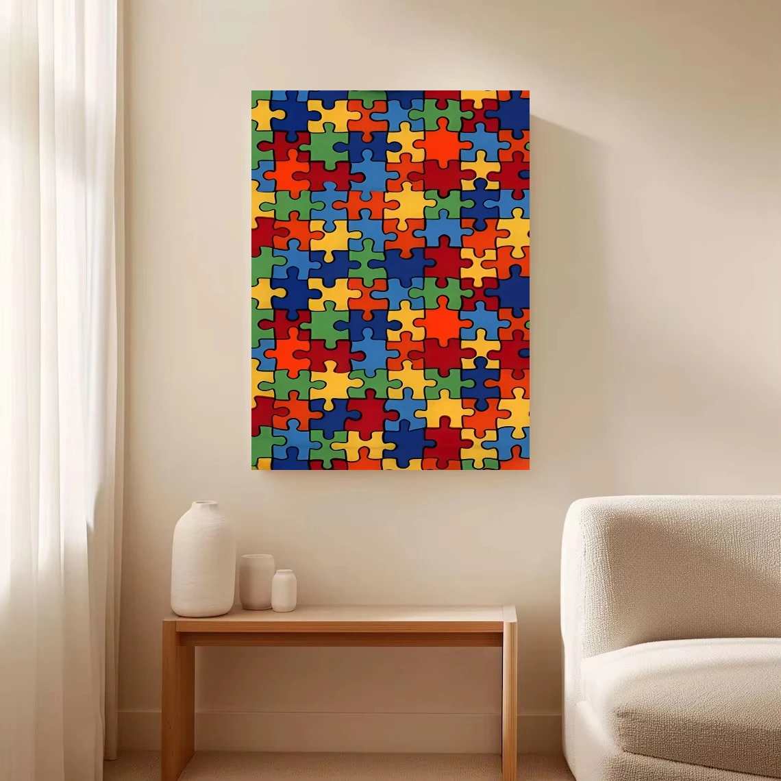 Oil Painting Colorful Abstract Jigsaw Puzzle Pattern By Numbers Wall Decor for Living Room Bedroom Gift No Frame