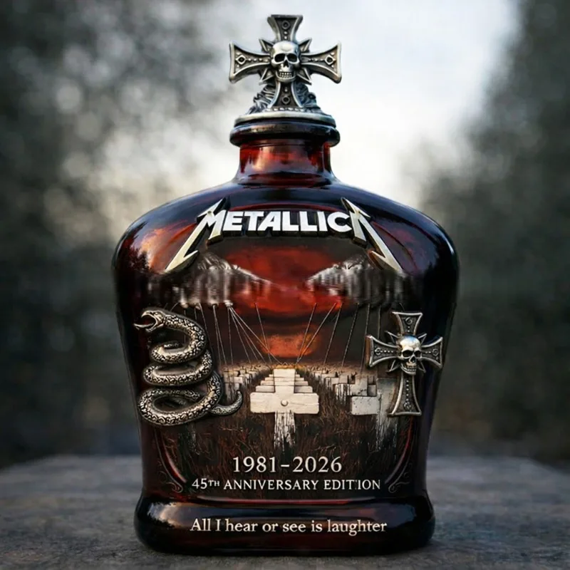 1PC Metallica 45th Anniversary Limited Edition Whiskey Decanter - Rock Band Collectible Glass Bottle with Skull Cross Decor Gift