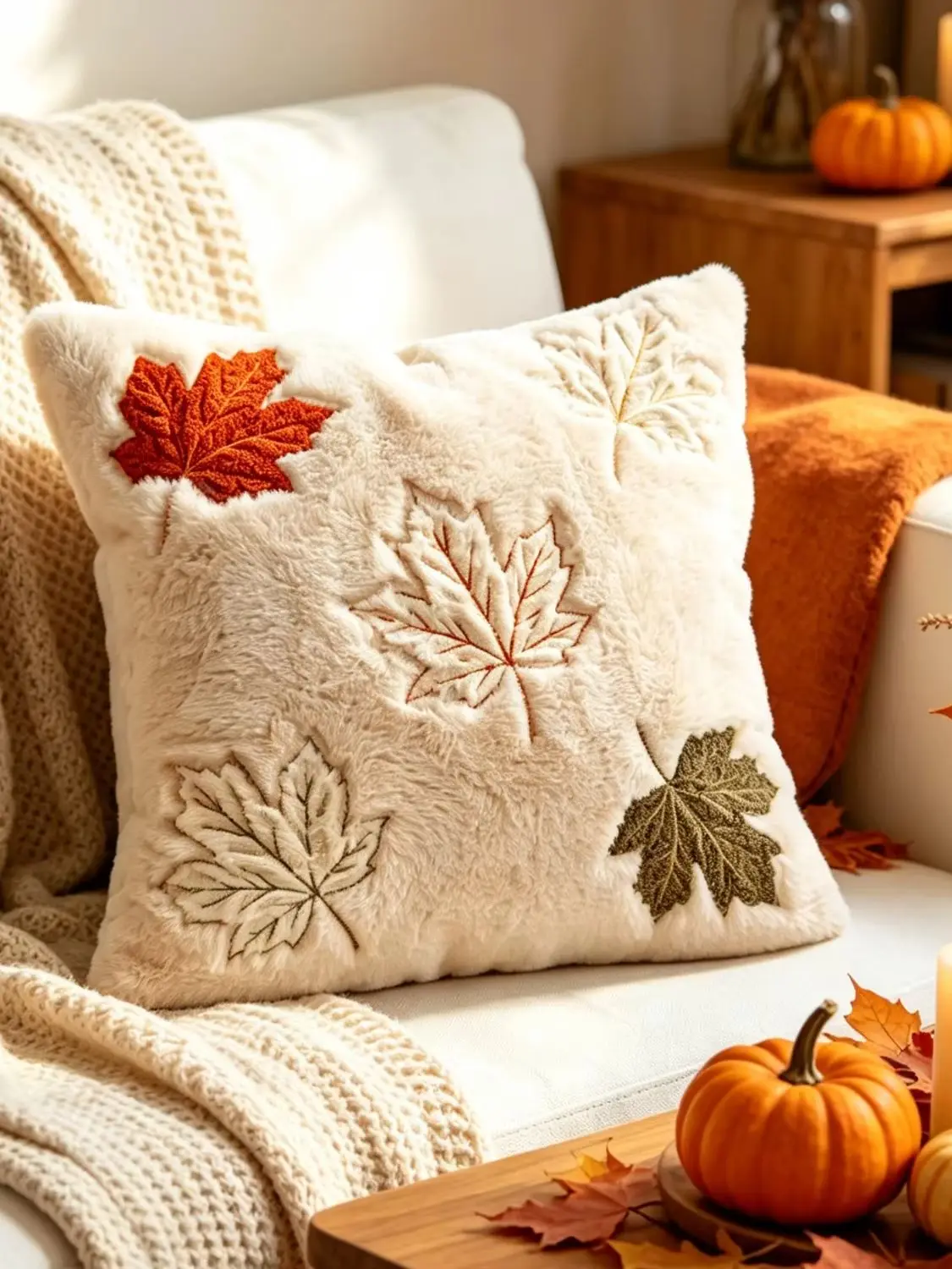 30x50cm 45x45cm Herbst-Kürbis Dekorative Kissenbezüge Beige Weiche Plüsch Kunstfell Zierkissenhüllen für Herbst Erntedankfest Geschenk – Detail 1
