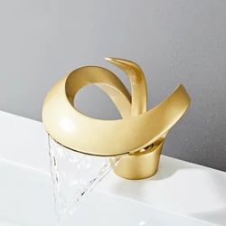 Basin Mixer Faucet Waterfall Tap Bathroom Sink Faucets Gold Brass Hot and Cold Faucet Single Handle Hole Wash Basin Tap Torneira
