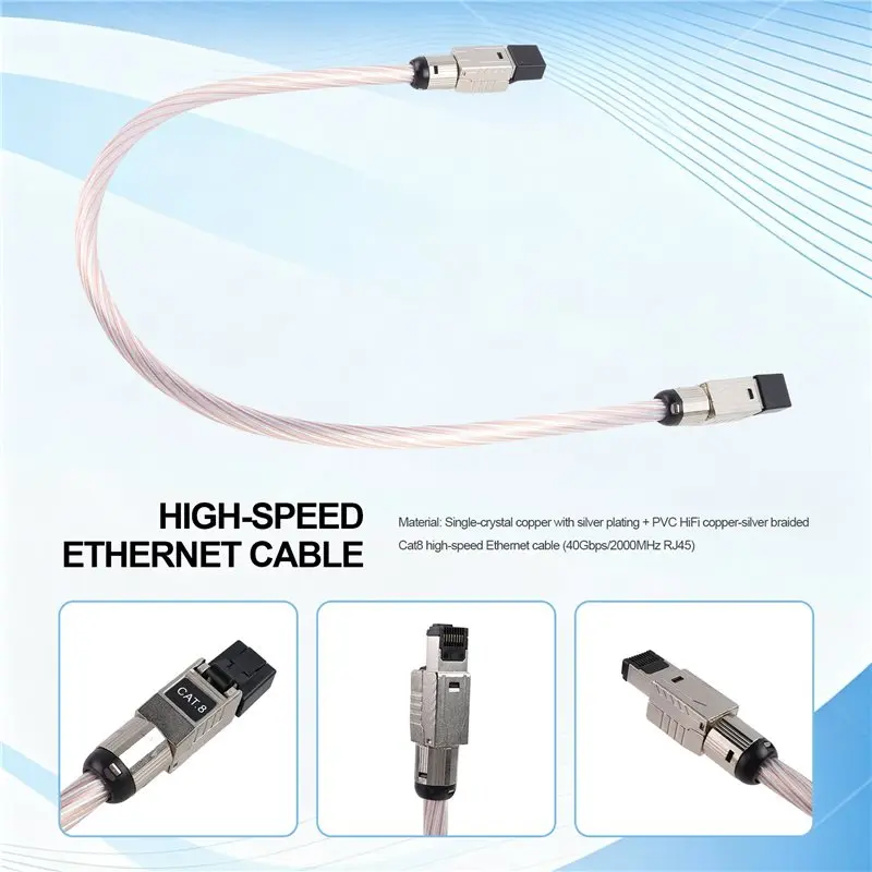 [LXYA68Z!] Hifi Copper Silver Braided Cat8 40Gbps 2000Mhz High-Speed Ethernet Audio Network Patch Cable RJ45