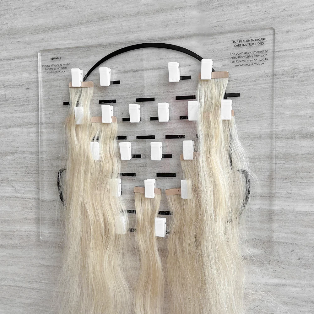

ARLANY Tape in Placement Board with 35Clips Hair Separate Plate Acrylic Transparent Hair Extension Organizer with Head Chart