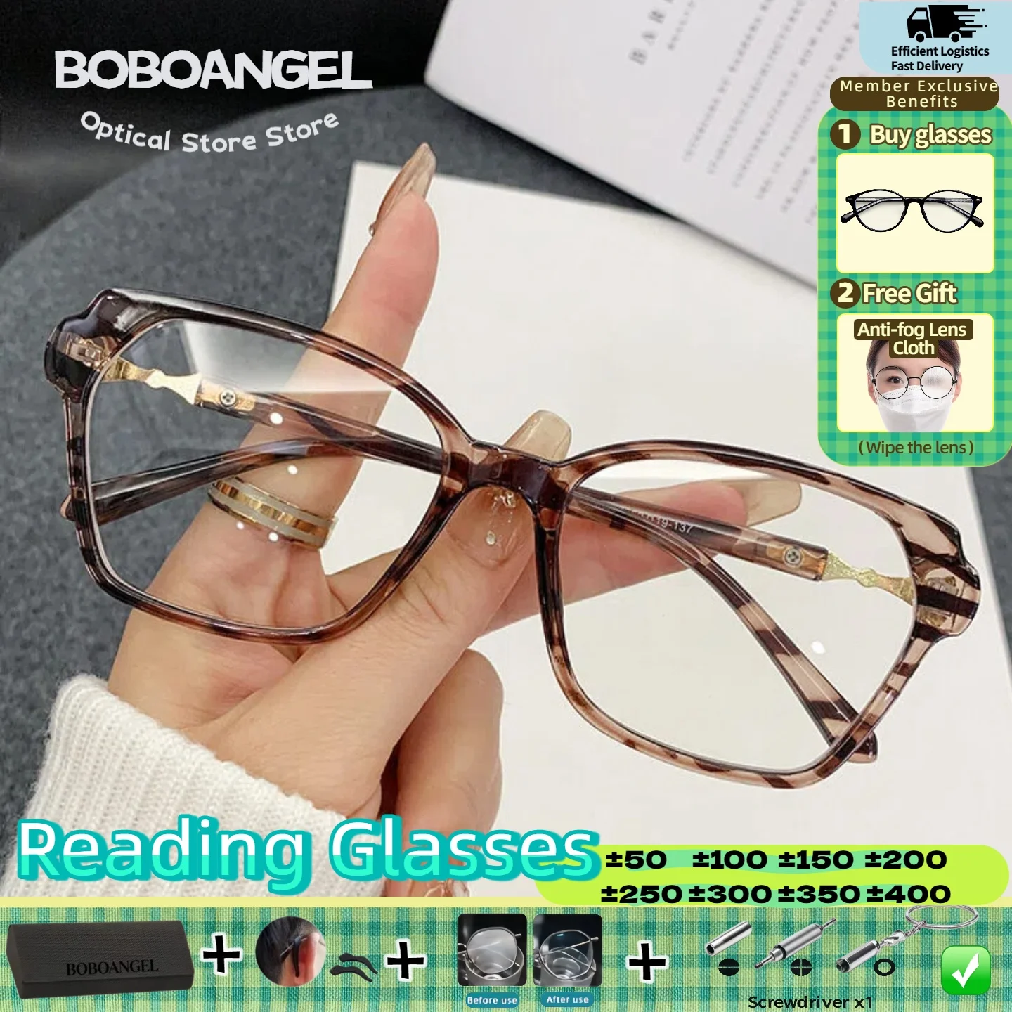 

BOBOANGEL High Quality Fashion Women Progressive Optical Eyeglasses Retro Square Frame Myopia Prescription Reading Glasses