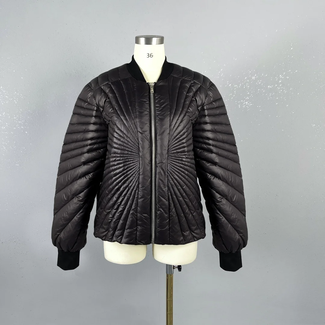 

Rick Down Jacket Уличная куртка Owens Темный стиль Линия Лоскутное пальто с бейсбольным воротником Модное пальто Co-design RO Одежда