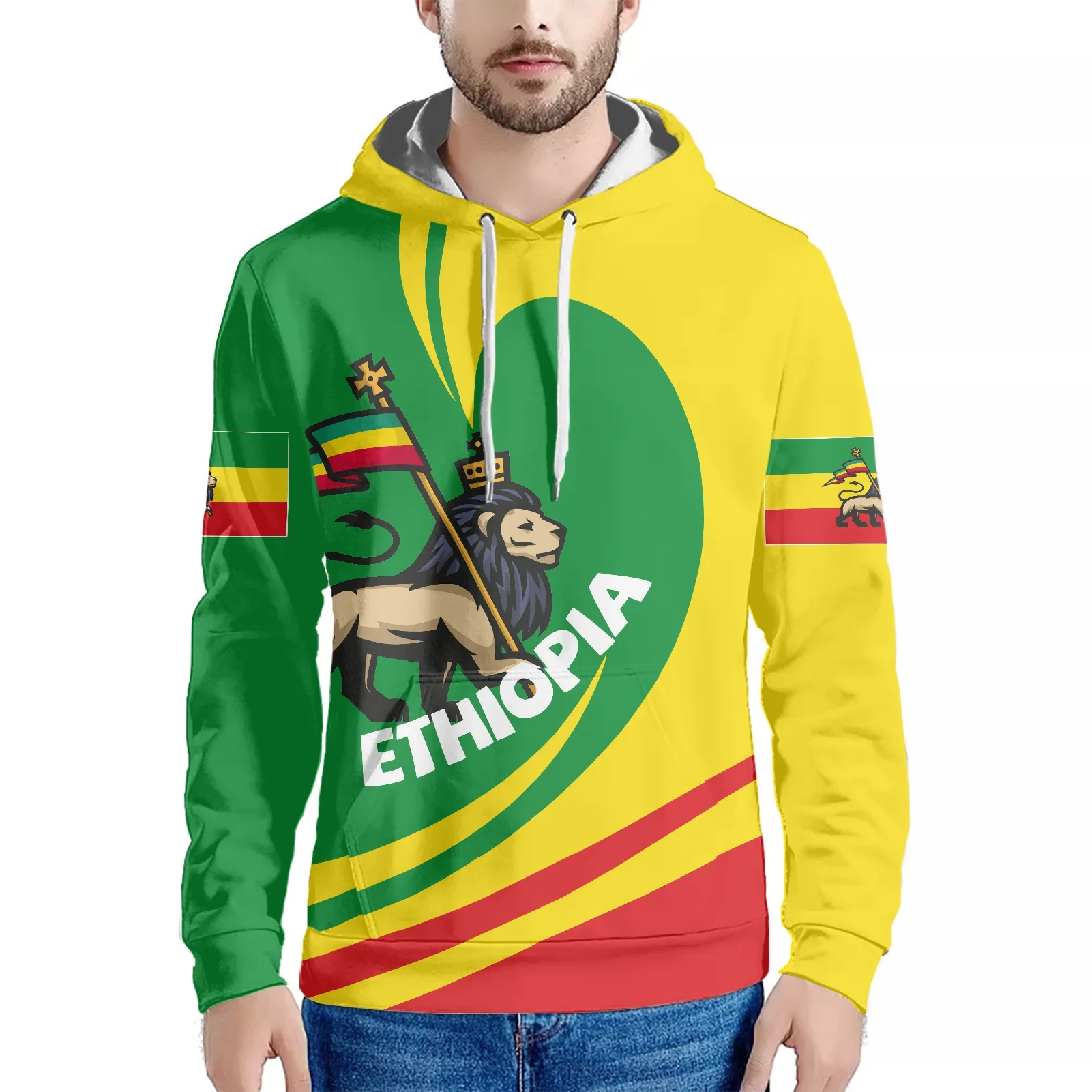 2020 New Men's Hoodies African Ethiopia Flag Print Men's T-shirt Hip Hop Gradient Male Sportswear Joggers Streetwear Sweatshirt