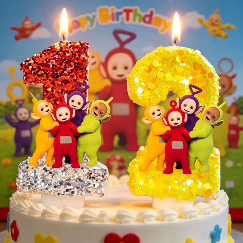 Bougie de gâteau Teletubbies pour enfants, décoration de fête pour tout-petits, accessoire mignon pour anniversaire de bébé