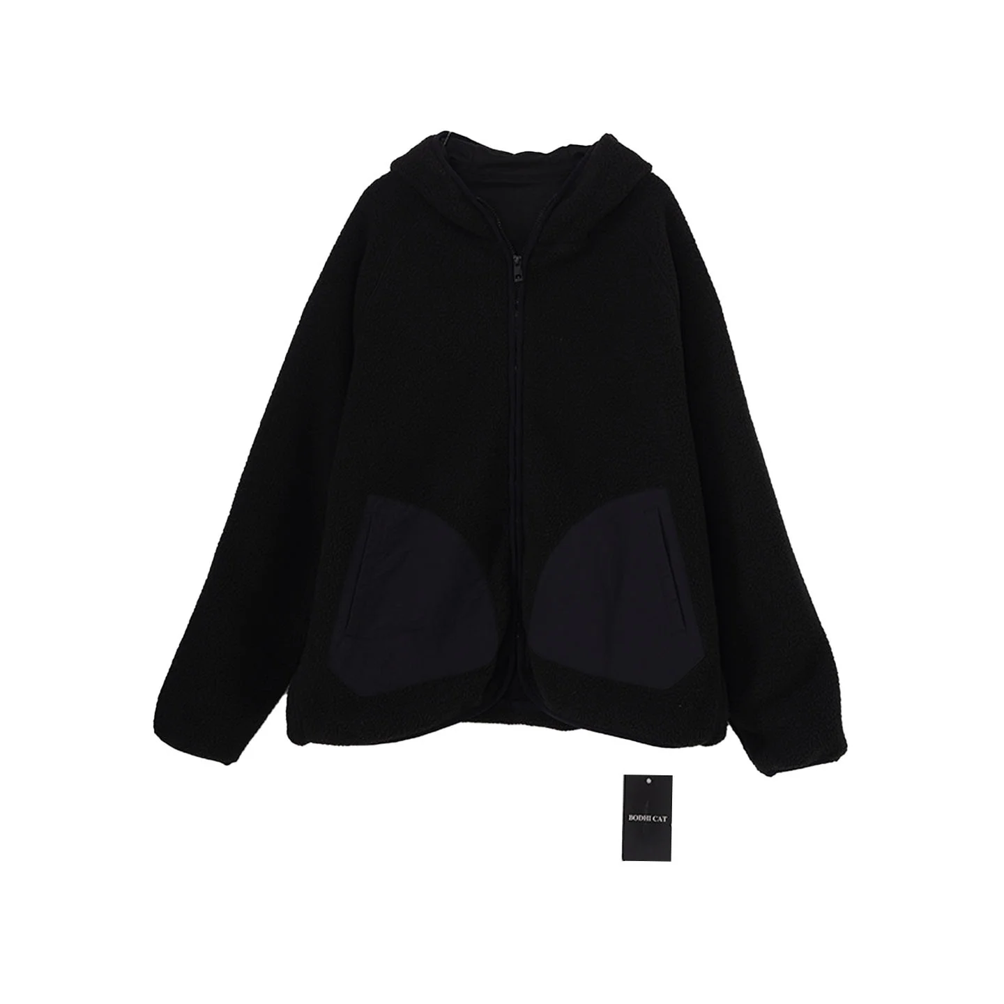 

Bodhl Winter New Hooded Fce Loose Casual Sports Jaet Simple Net Version Top Women's Polyester Fiber round Ne Zipper