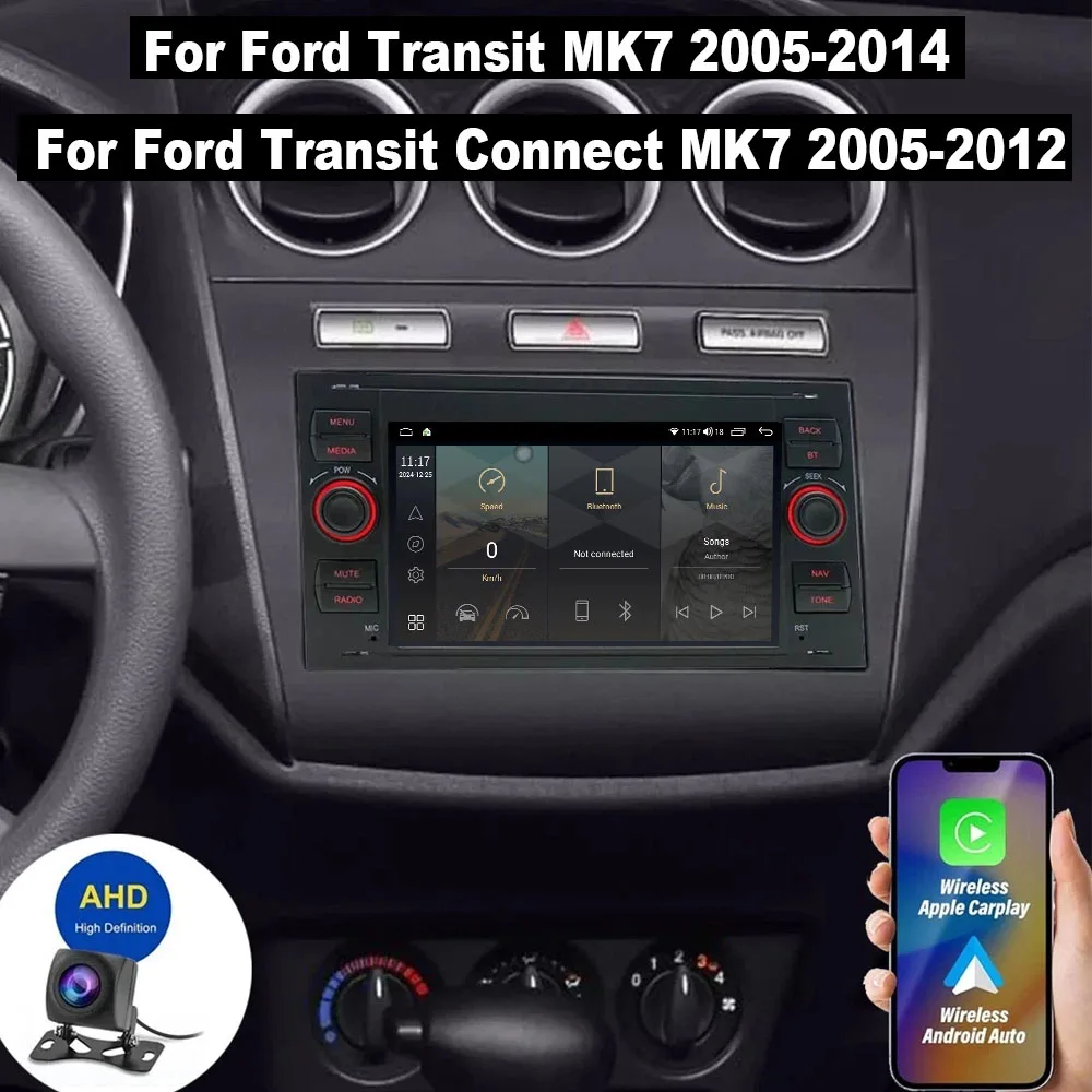 

Автомагнитола Android 15 (2+64 ГБ) для Ford Transit MK7 2005-2014, Ford Transit Connect MK7 2005-2012, с поддержкой беспроводного CarPlay, 7 дюймов + AHD