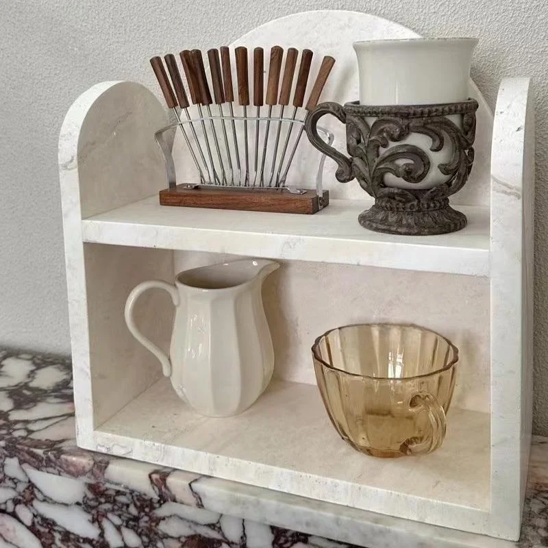Modern Luxury Natural Marble Storage Rack-Nordic Light Luxury Style Multifunction 2-Tier Design for Living Room Wardrobe