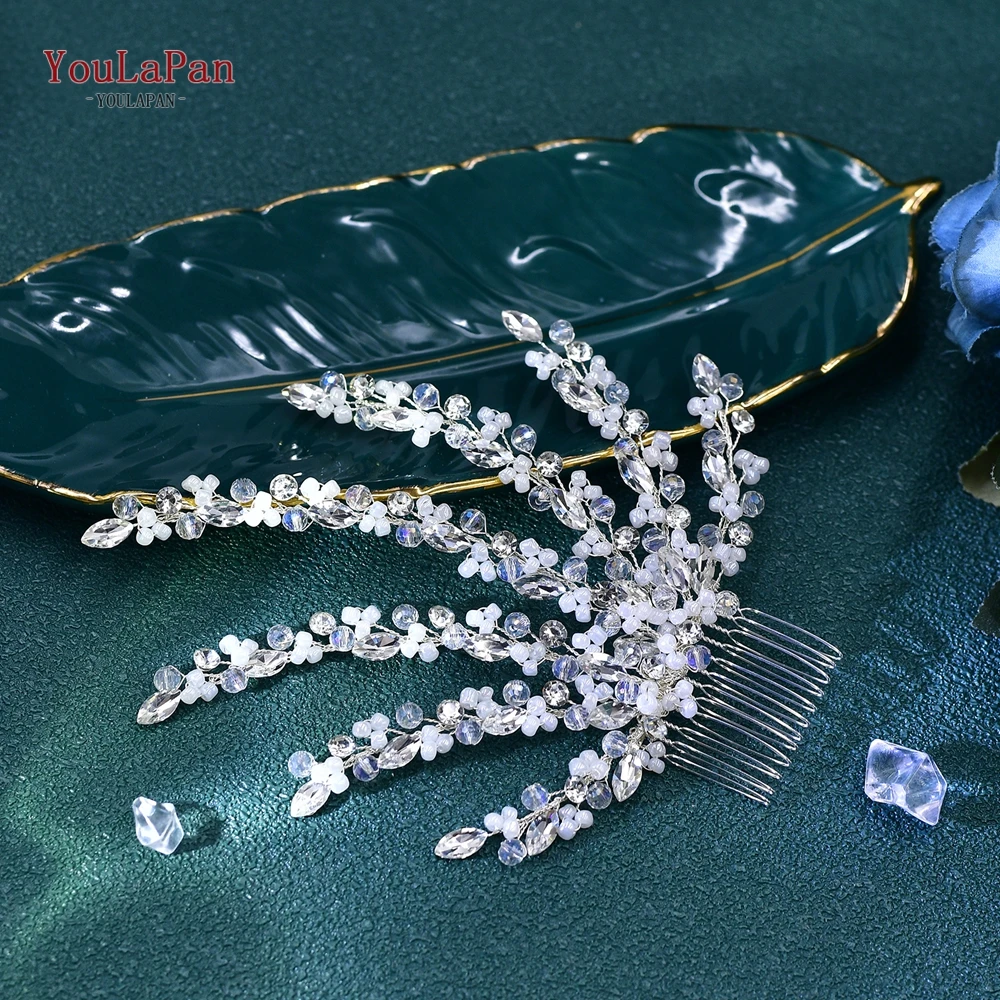 YouLaPan Handmade Beaded Bride Hair Comb Wedding Sparkly Crystal Headband Ornaments Bride Banquet Guest Gift Headdress HP651