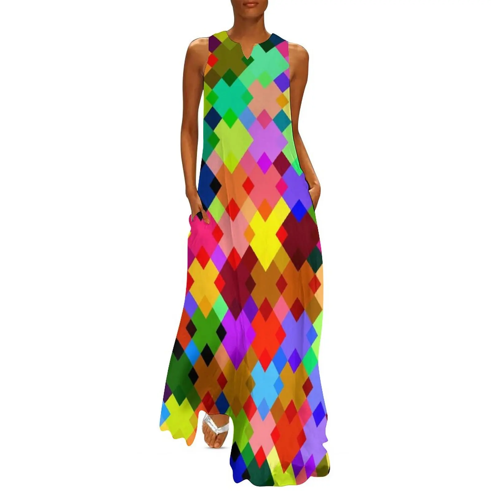 

Bright Checkered Colors Long Dress women's luxury party dress summer outfits for women 2025 Dress