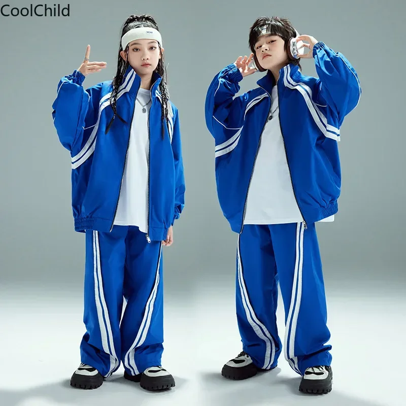 Hip Hop Boys High Collar Jacket Sport Pants Gilrs Street Dance Loose Coat Streetwear Kids Jazz Clothes Sets Child School Uniform