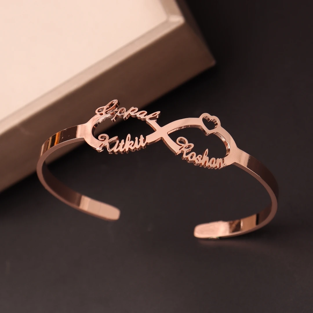 Custom Name Infinity Bangle Personalized Stainless Steel Open Adjustable Handmade Women Unisex Jewelry Anniversary Gift