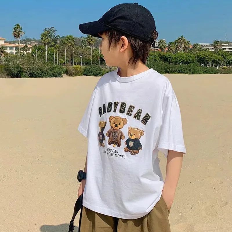 

Summer Cotton Print Bear Casual Round Neck Trendy Boy Children's Tee Tops Family Outfit T Shirts In Bulk For Children