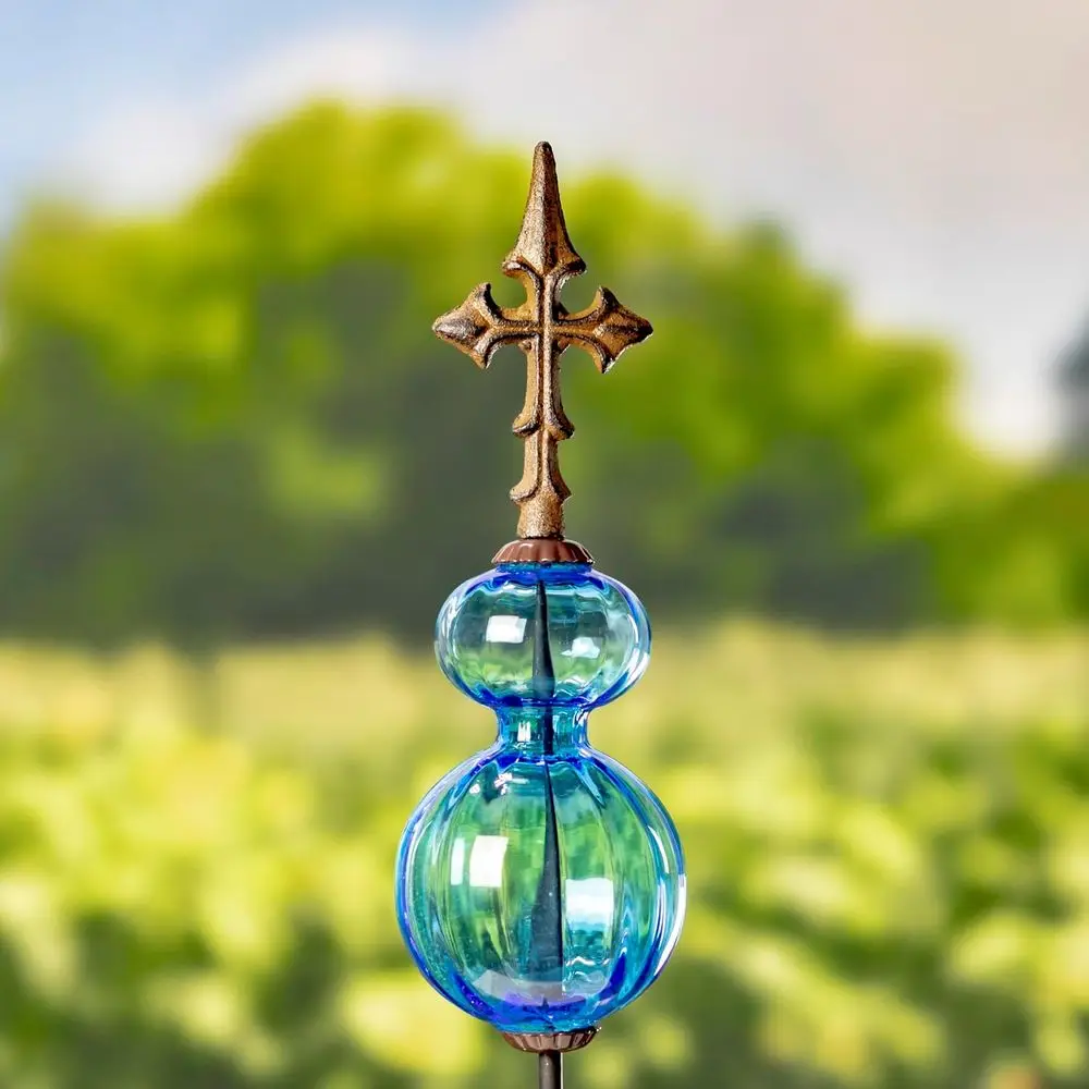 Set of 6 Decorative Glass Garden Stakes with Cast Iron Finials - view 2