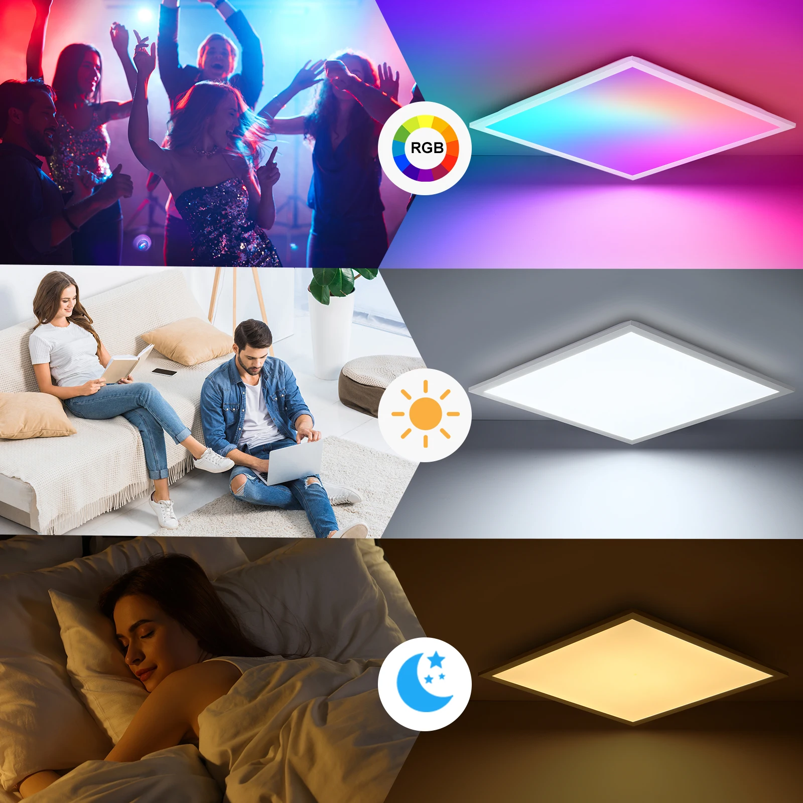 28W RGB LED Ceiling Panel 45×45cm, Dimmable Square Light with Remote, 3100LM, 3000K–6500K, Memory for Kitchen Office Hallway