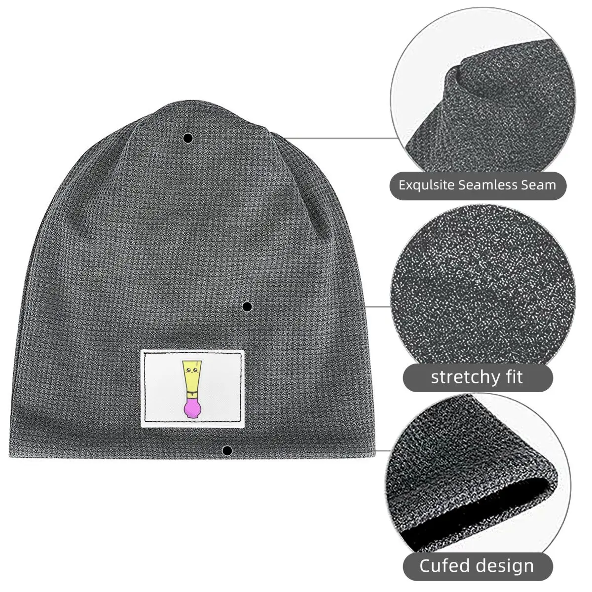 Bassoon Reeds Waffle Knit Fleece Lined Beanie with PU Leather Patch Unisex Warm Winter Soft Cap