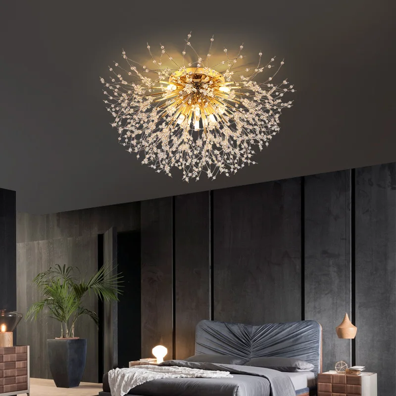 

Modern Crystal Dandelion LED Ceiling Lamp Spark Ball Snowflake Ceiling Lights Indoor Decor Living Dining Room Bedroom Lighting