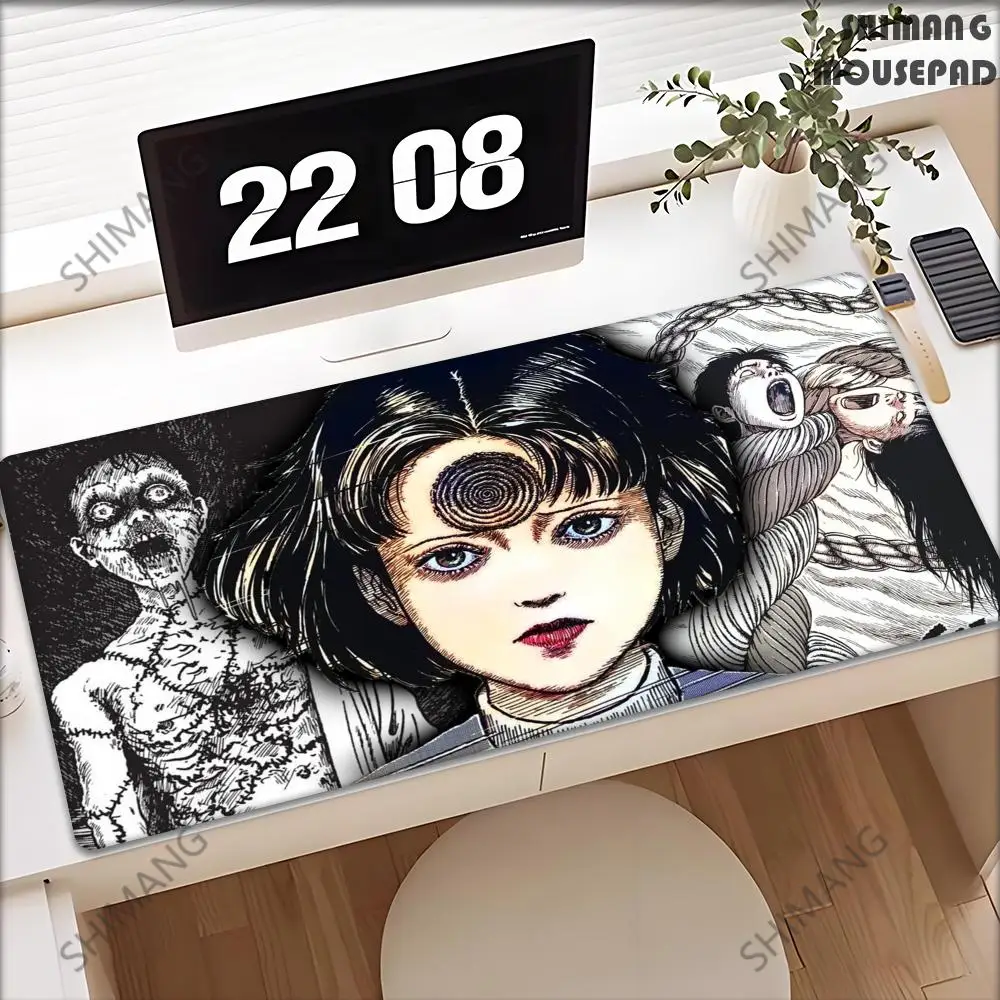 

Black and white mousepad gaming keyboard pads large 90x40 cute high-definition desk pad player Junji Ito horror anime Keyboard m